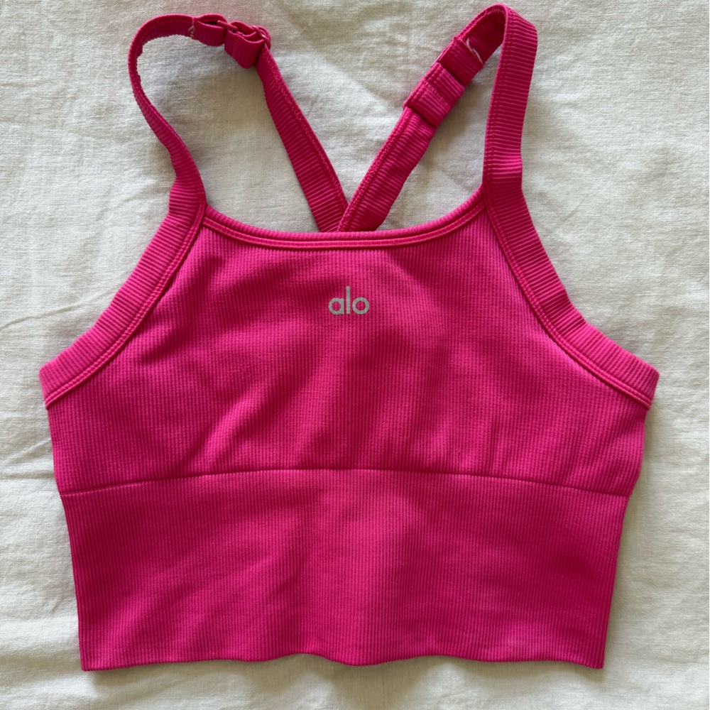 Alo Pink Seamless Ribbed Favorite Bra Tank Size XS